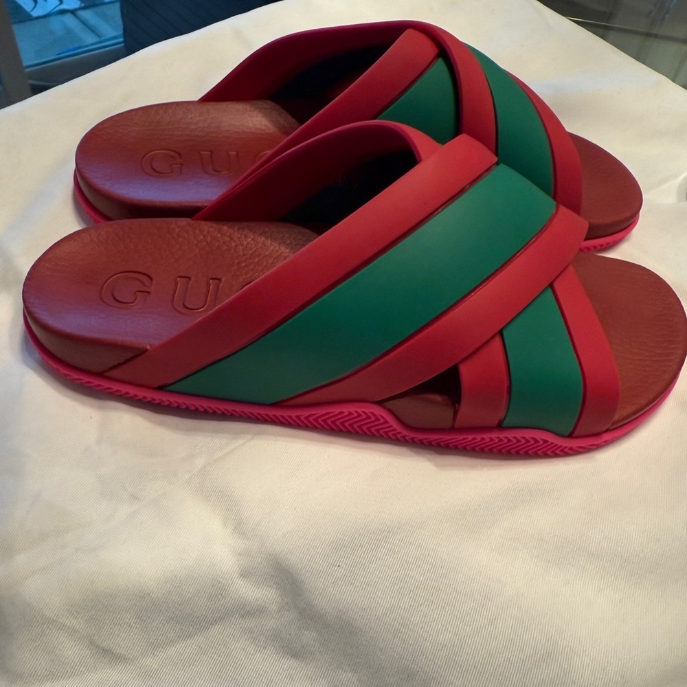 Gucci Red and Green Crisscross Slides - Picture 4 of 6